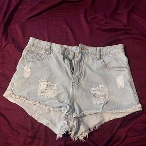 high waisted light wash jean shorts